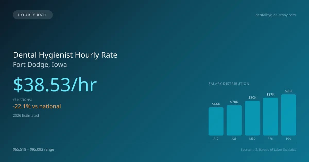 Dental Hygienist Hourly Rate in Fort Dodge, IA — 2026 est., based on 2025 BLS