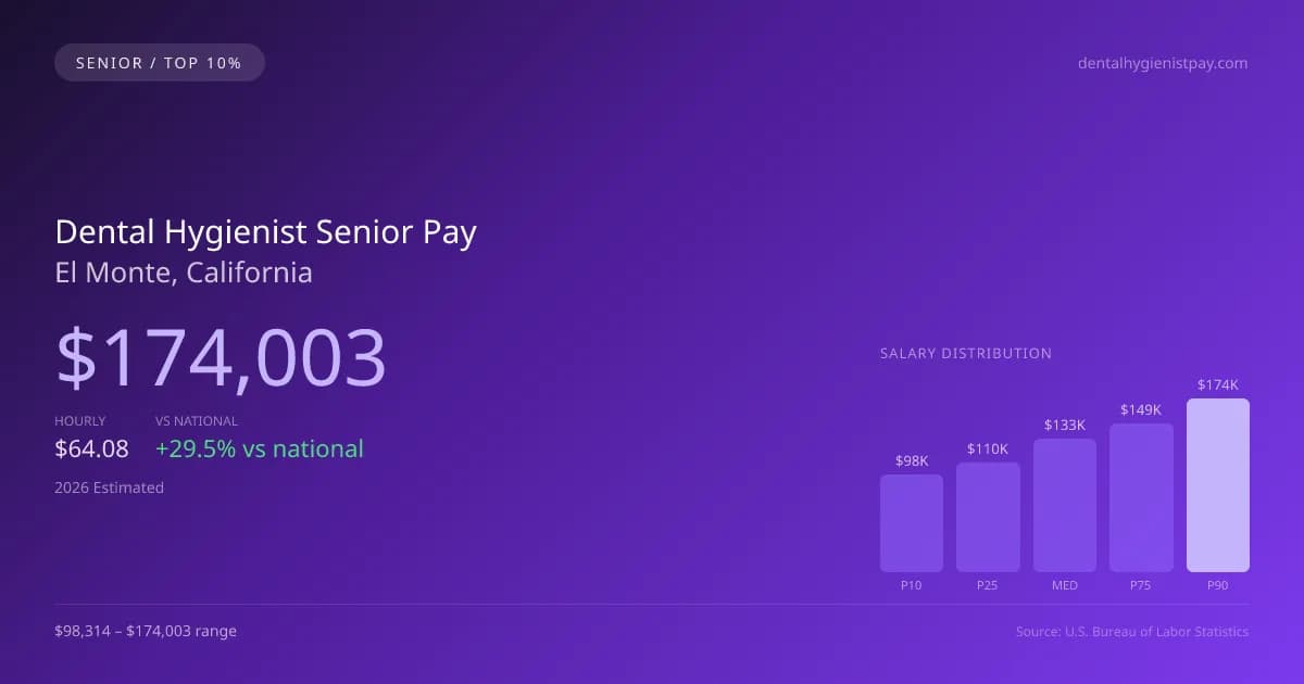 Dental Hygienist Senior Salary in El Monte, CA — 2026 est., based on 2025 BLS