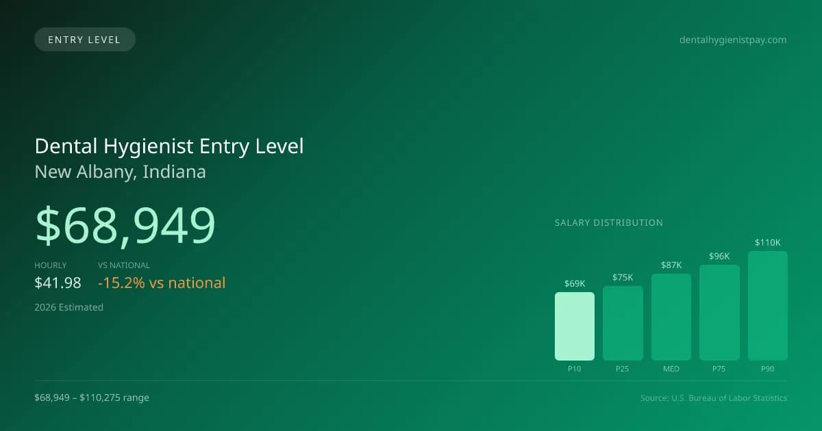 Dental Hygienist Entry Level Salary in New Albany, IN — 2026 est., based on 2025 BLS