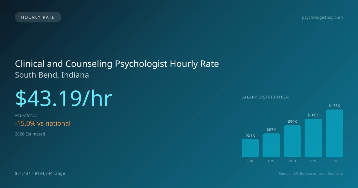 Clinical and Counseling Psychologist Hourly Rate in South Bend, IN — 2026 est., based on 2025 BLS