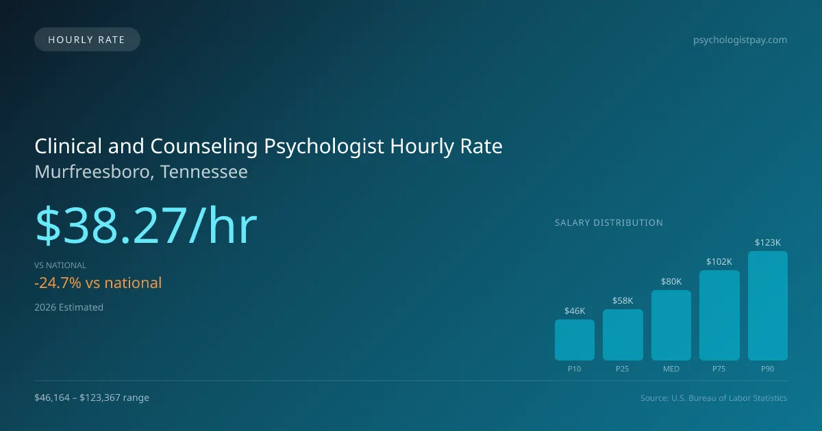 Clinical and Counseling Psychologist Hourly Rate in Murfreesboro, TN — 2026 est., based on 2025 BLS